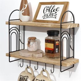 Wooden Double Bathroom Toiletries Organiser Wall Mounted Kitchen Mug Coffee Rack Ironwood Living Room Decorative Shelf