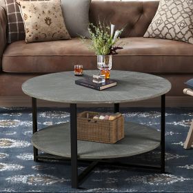 31.5"D x 31.5''W x 18.3''H Round Coffee Table With 2-Tier Storage, Farmhouse Living Room Cocktail Table With Black Metal Leg