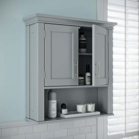 2-Door Bathroom Storage Wall Cabinet with 1 Open Shelf and 2 Interior Shelves, Gray