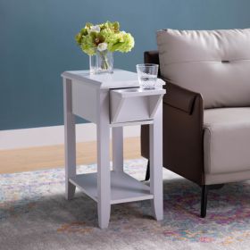 White Modern Chairside Table with Two Cup Holders, Display Accent Table