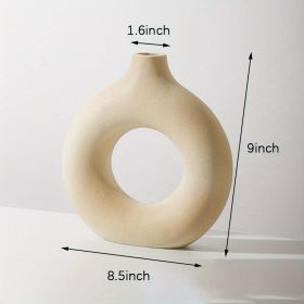 1pc; White Ceramic Vase White Vases For Decor; Modern Home Decor Vase; Boho Vases For Decor; Circle Vase; Round Vase; Donut Vase; Decorative Vase (Color: Cream Color, size: XL)