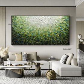 Handmade Large Abstract Oil Painting on Canvas;  Original Textured Boho Wall Art Green Fancy Acrylic Painting Modern Living Room Home Decor (size: 90X120cm)