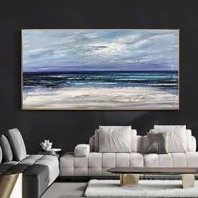 Handpainted Oil Painting CanvasWall Art Decoration Abstract Knife Painting Seascape Blue For Home Decor Living Room hallway bedroom luxurious decorati (size: 150X220cm)