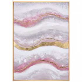 100% Handmade Gold Foil Abstract Oil Painting Wall Art Modern Minimalist Pink Marble Texture Picture Canvas Home Decor For Living Room No Frame (size: 100X150cm)